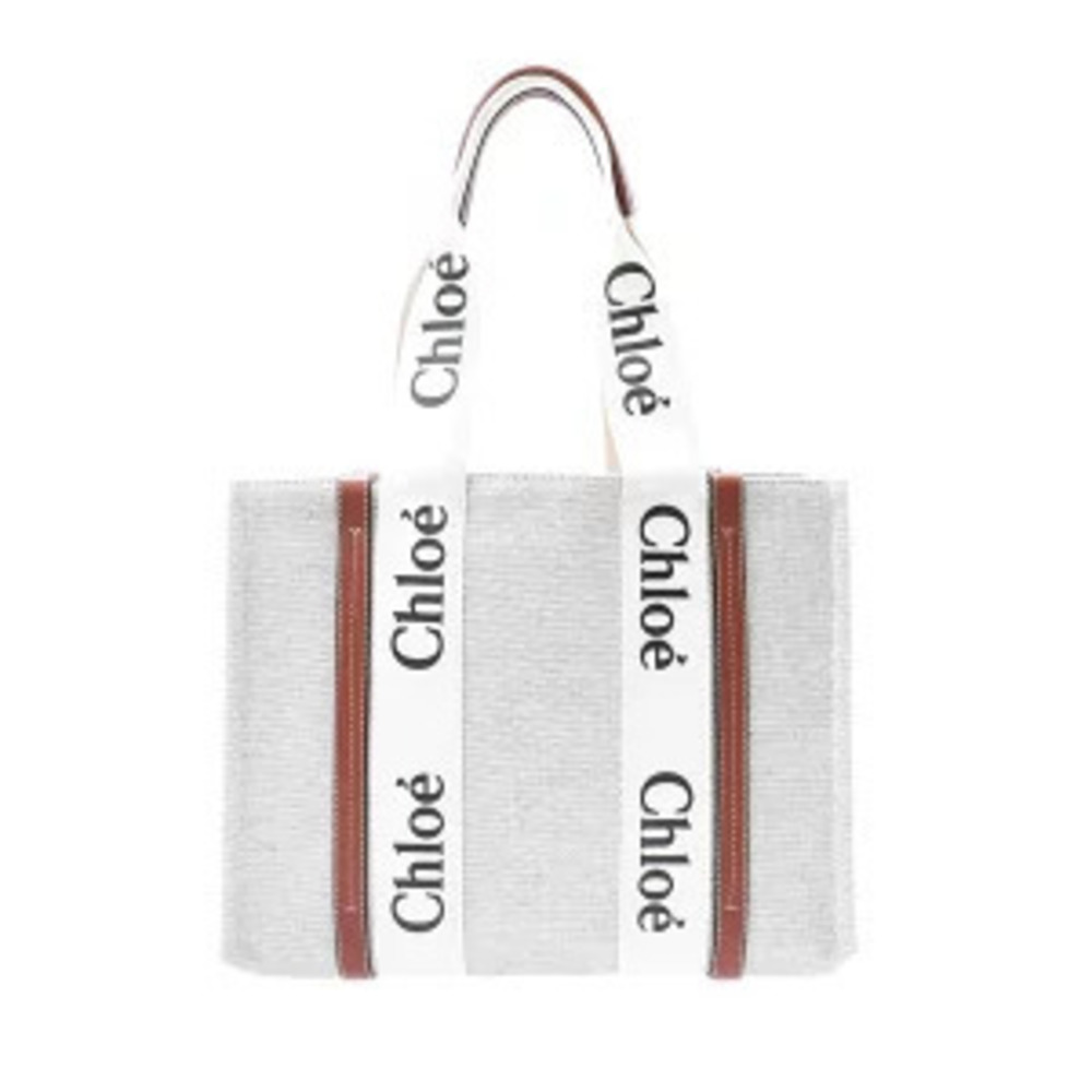 Chloe WOODY Tote Bag Beige Cream Brown Canvas Leather